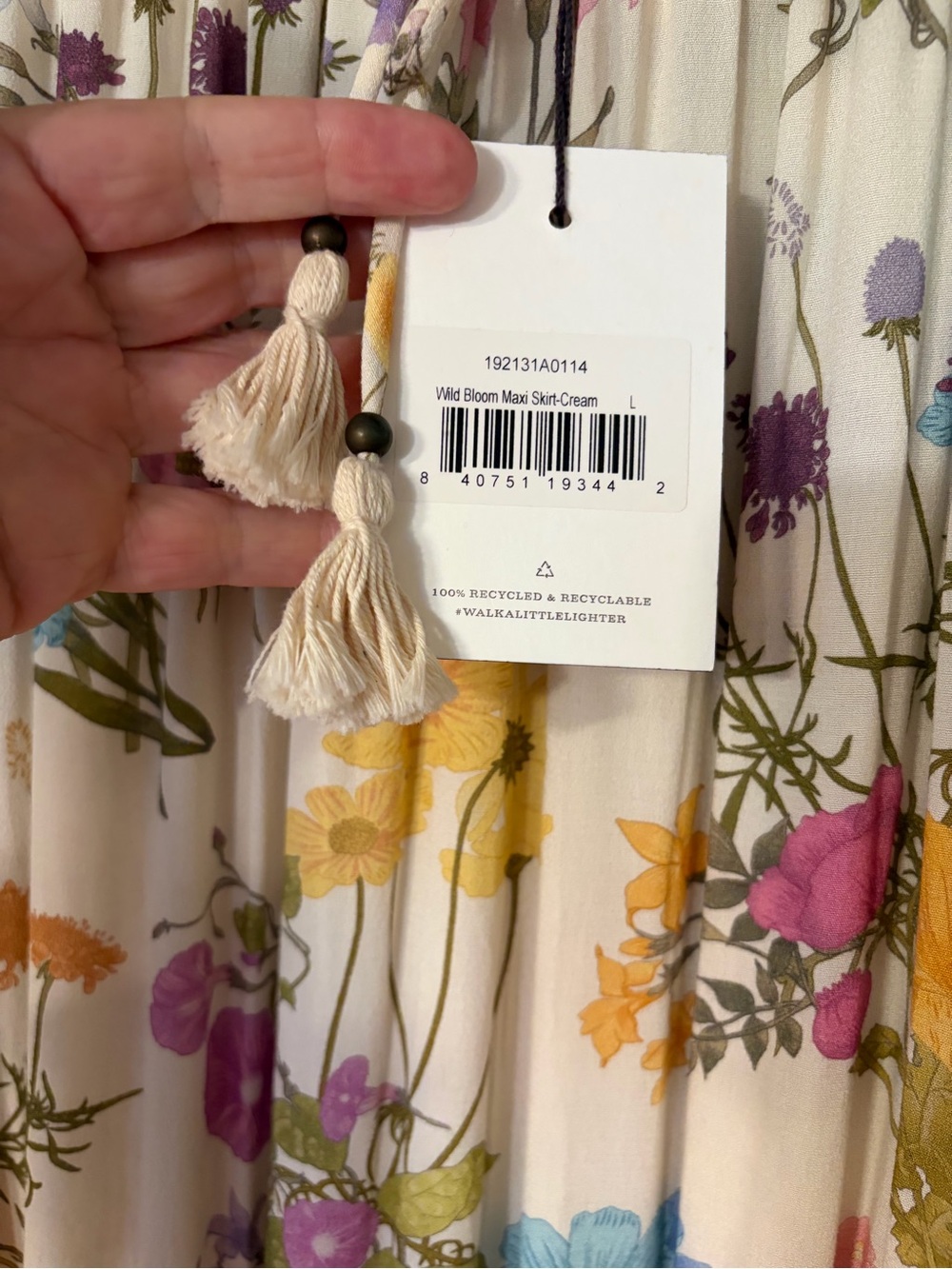 Spell Wild Bloom NWT White Floral Tiered Maxi Skirt with Pastel Accents - Picture 4 of 8